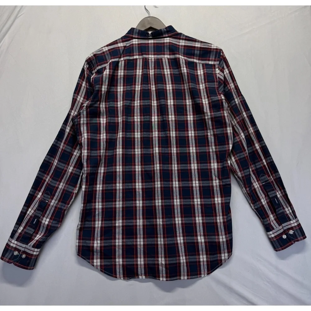 Banana Republic Cotton Stretch Pinpoint Oxford Shirt Men L Multi Plaid Grant Fit